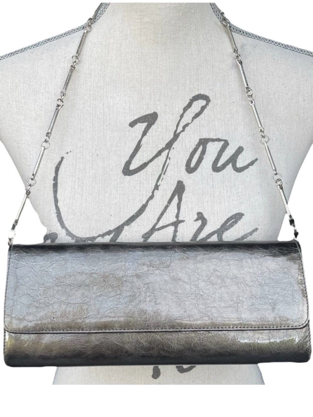 Vintage Ingledews Pewter Metallic Baguette Silver Chain Strap Shoulder Bag
